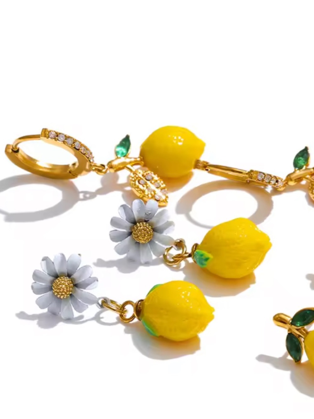 Maeve White Daisy Yellow Lemon Drop Earrings - Picture 4 of 7